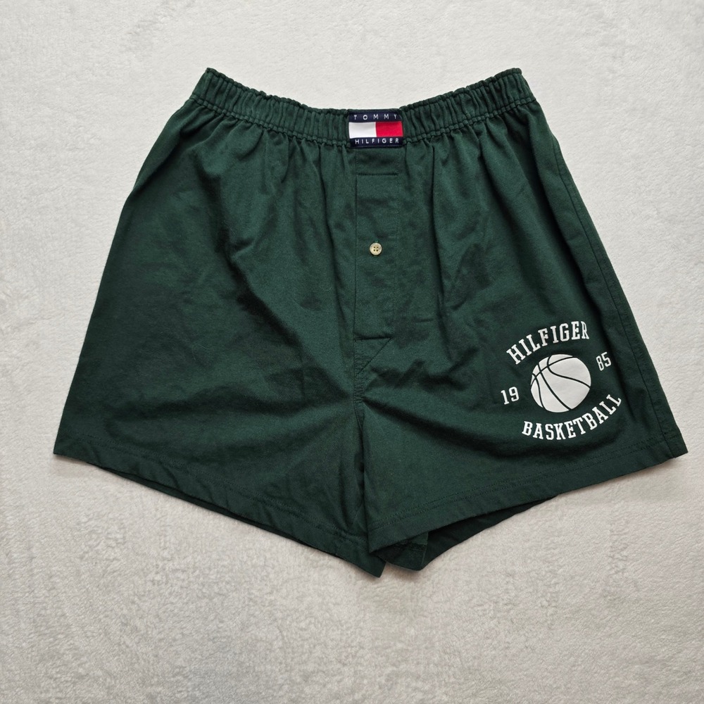 Tommy Hilfiger Boxer Shorts Green Logo Cotton Blend Medium Vintage
